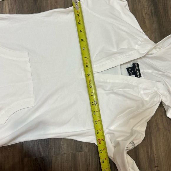 GUESS White Hooded Long Sleeve Top with Logo Sleeve - Picture 4 of 4